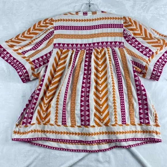 Old Navy Blouse Top Women Sz L Colorful Vibrant Short Sleeve Split Neck Peasant - Picture 2 of 9